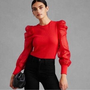 Anthropologie Red Puff Sleeve Blouse
